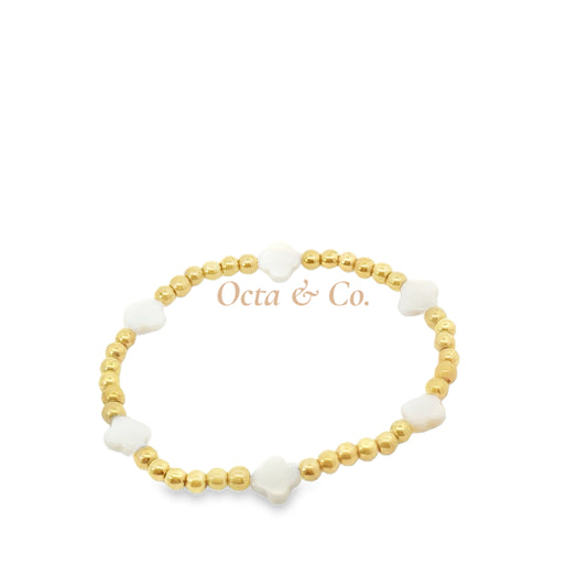 Elegant Gold and White Beaded Bracelet