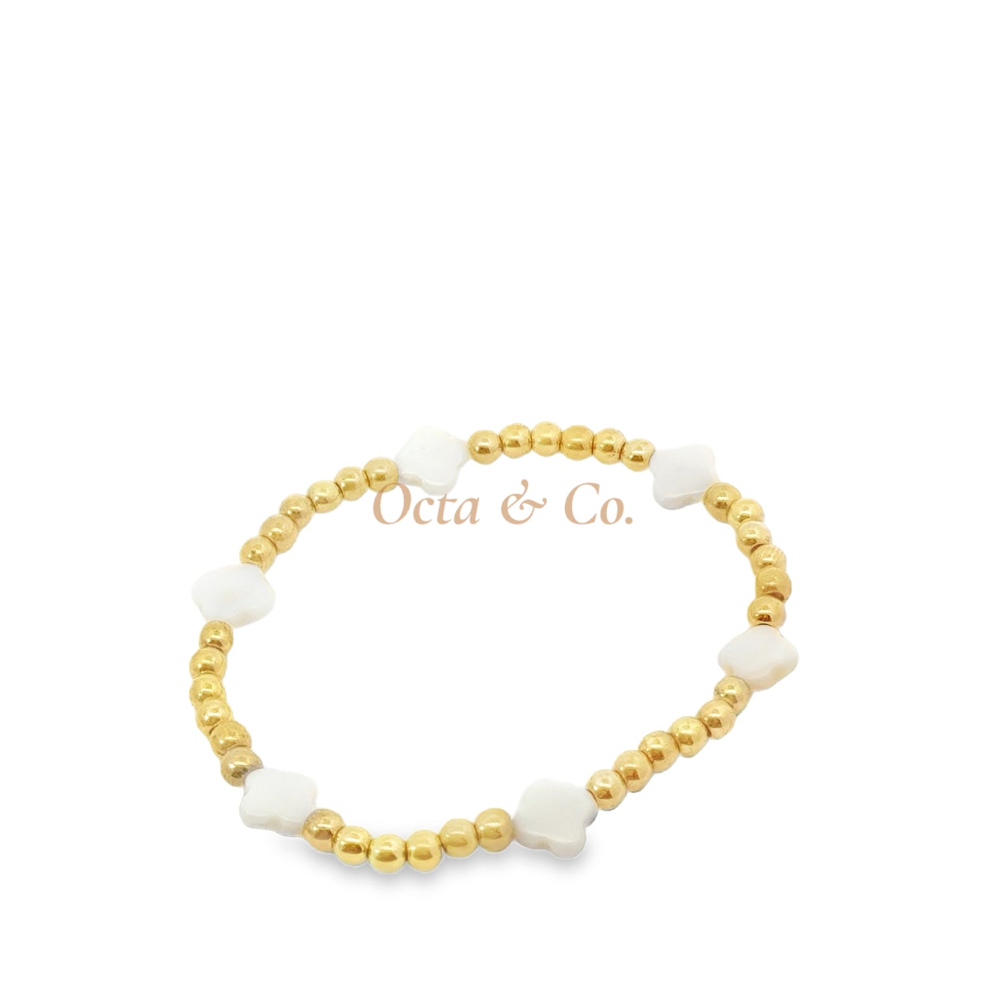 Elegant Gold and White Beaded Bracelet