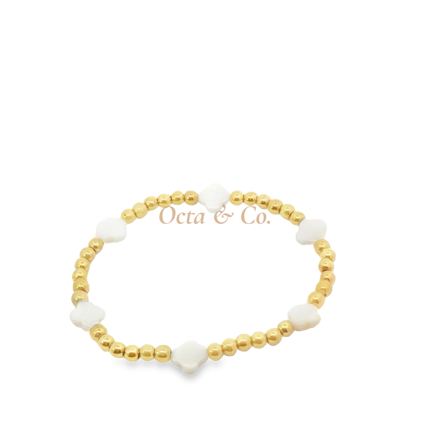 Elegant Gold and White Beaded Bracelet